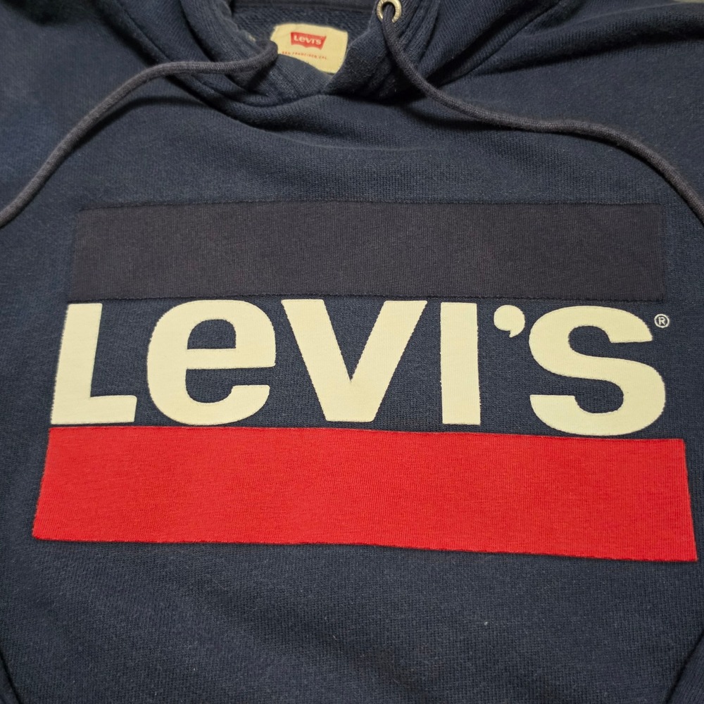 Levis Mens Navy Blue Graphic Logo Pullover Hoodie Sweatshirt Size S - Picture 2 of 10